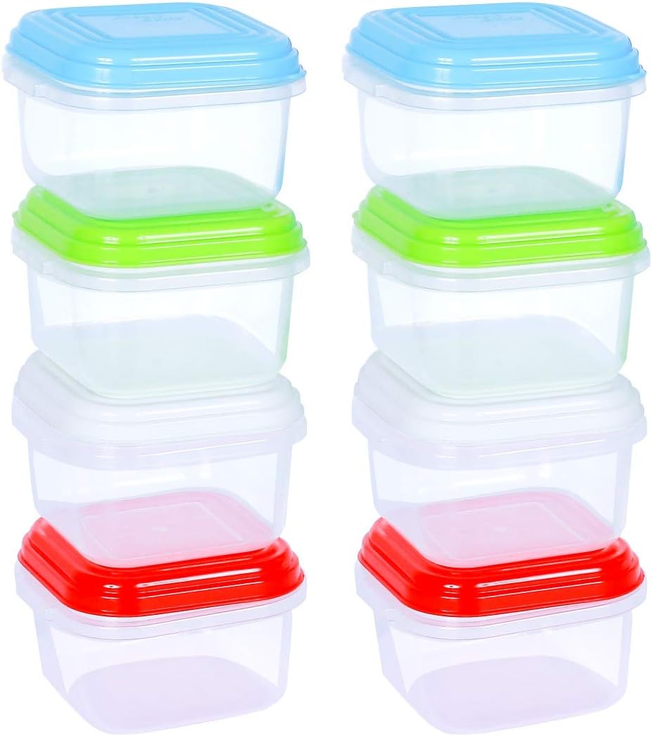 8pcs Plastic Mini Storage Boxes Baby Weaning Feeding Freezer Food Pots Containers (Pack 8 Mini)