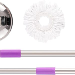 Mop Handle Set Home Cleaner Super Absorbent Mop Heads Stainless Steel Adjustable Height Handle (Purple)