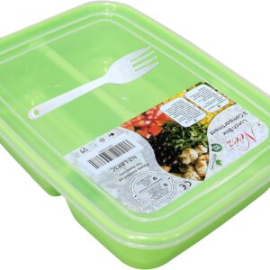 3 Compartments Lunch Box (1400ml) - Bento Box, Snack Pots, Plastic Food Storage Airtight, Microwavable Containers with Lids, Spoon