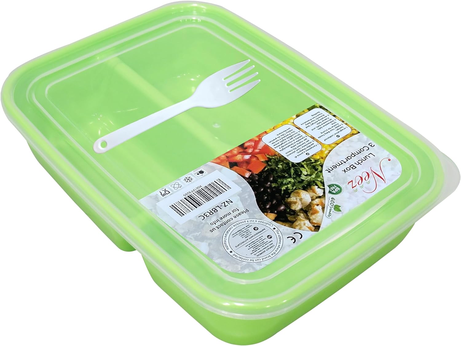 3 Compartments Lunch Box (1400ml) - Bento Box, Snack Pots, Plastic Food Storage Airtight, Microwavable Containers with Lids, Spoon