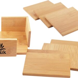 Coasters Set of 6 Bamboo Drink Coaster Set with Holder (Square)