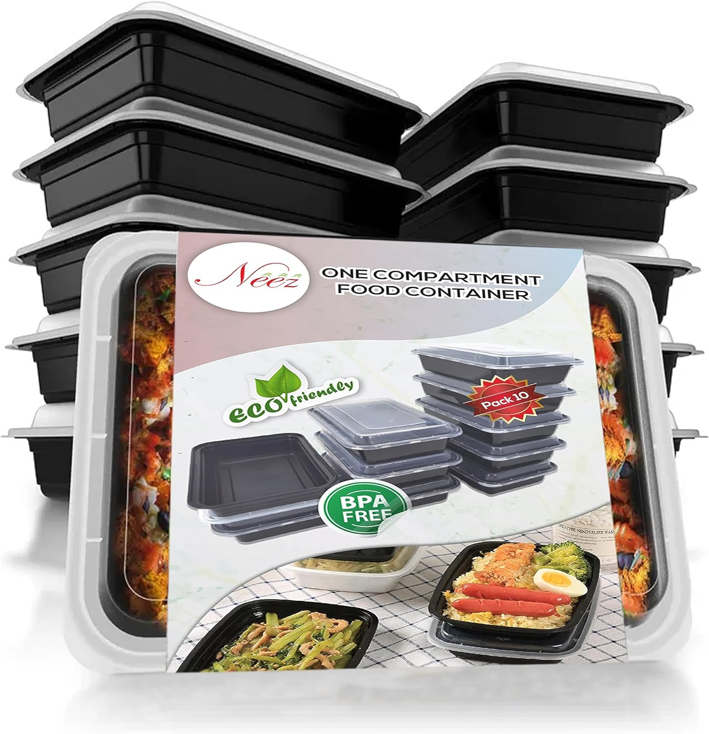 10-Pack 1 Compartment Meal Prep Containers (950ml) - BPA-Free Food Storage Bento Box for Lunch
