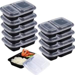 Neez 10 Pack 2 Compartment Meal Prep Containers Reusable with Lids (830 ml) - BPA Free Food Storage Bento Box for Lunch - Microwaveable, Freezable & Dishwashers Safe - Plastic