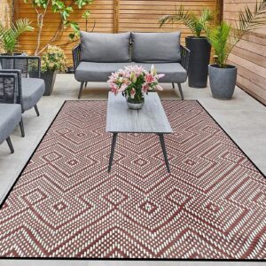 Outdoor Rug Waterproof Lightweight Foldable Plastic Reversible Mat (180x120cm - Brown & White)